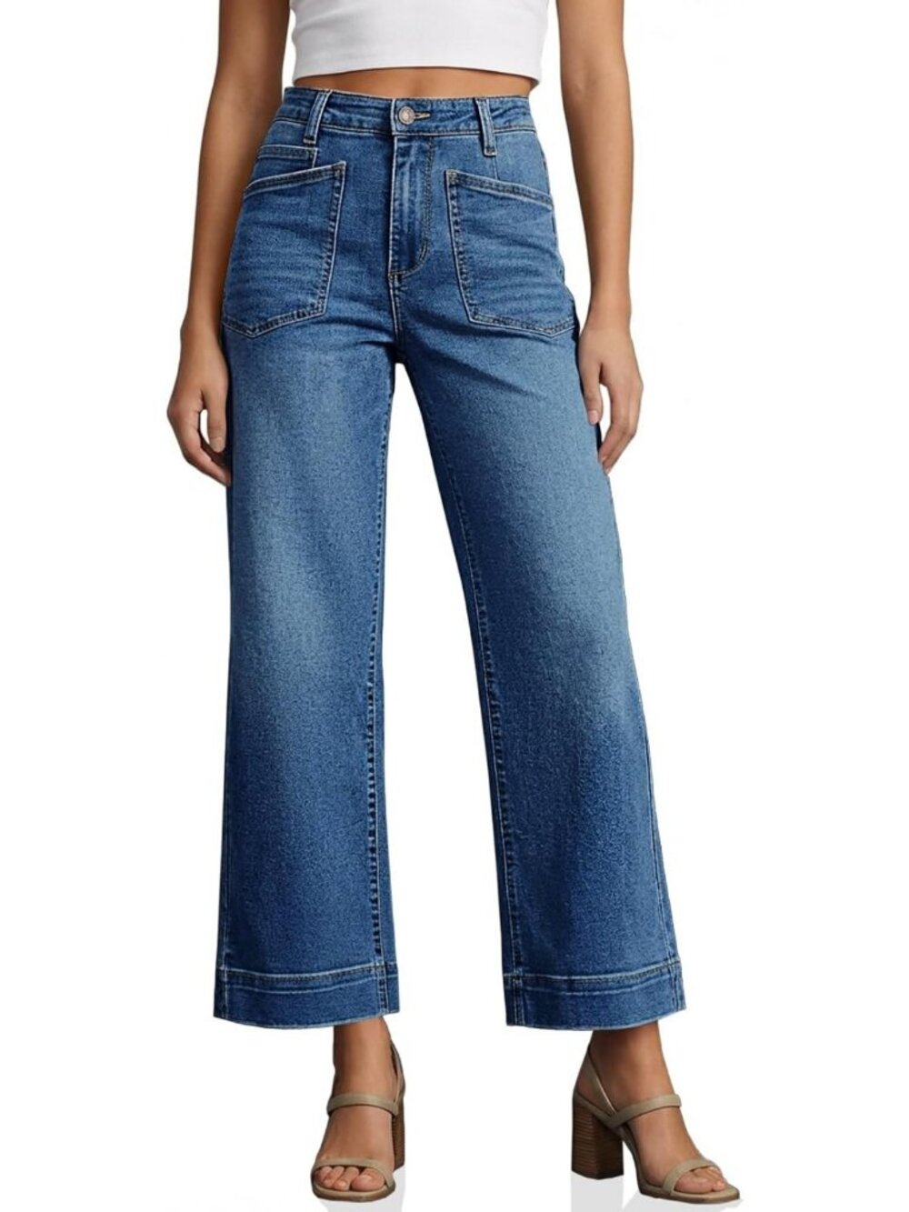 High-Waisted Cropped Wide Leg Jeans for Women | Baggy Denim Ankle Pants
